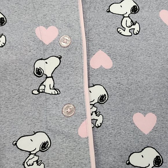 Womens Peanuts Snoopy Gray Pajama Set With Pink Hearts Size L - Picture 6 of 15